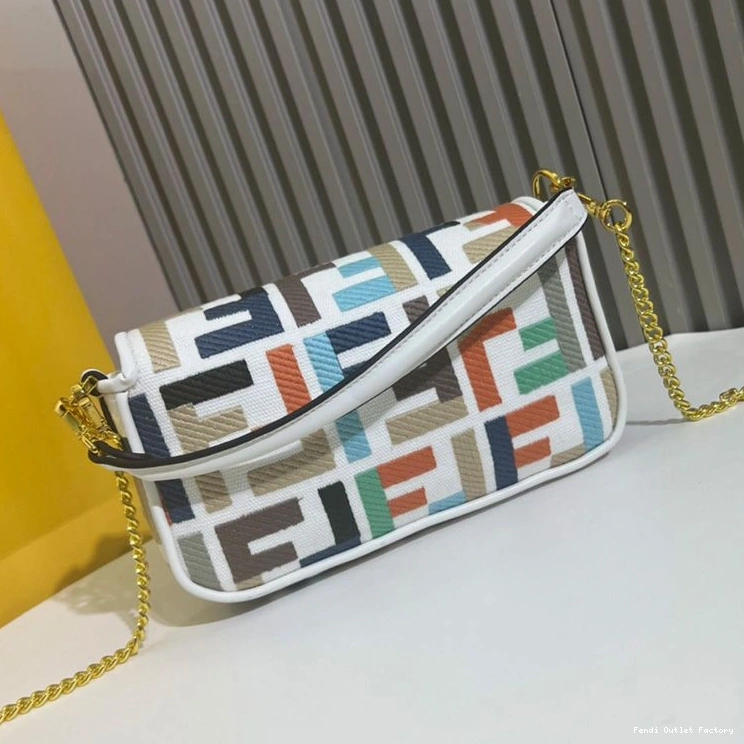 Cheap HOT White Bag In Baguette Motif Canvas Mini FF Multi Fendi 0725
